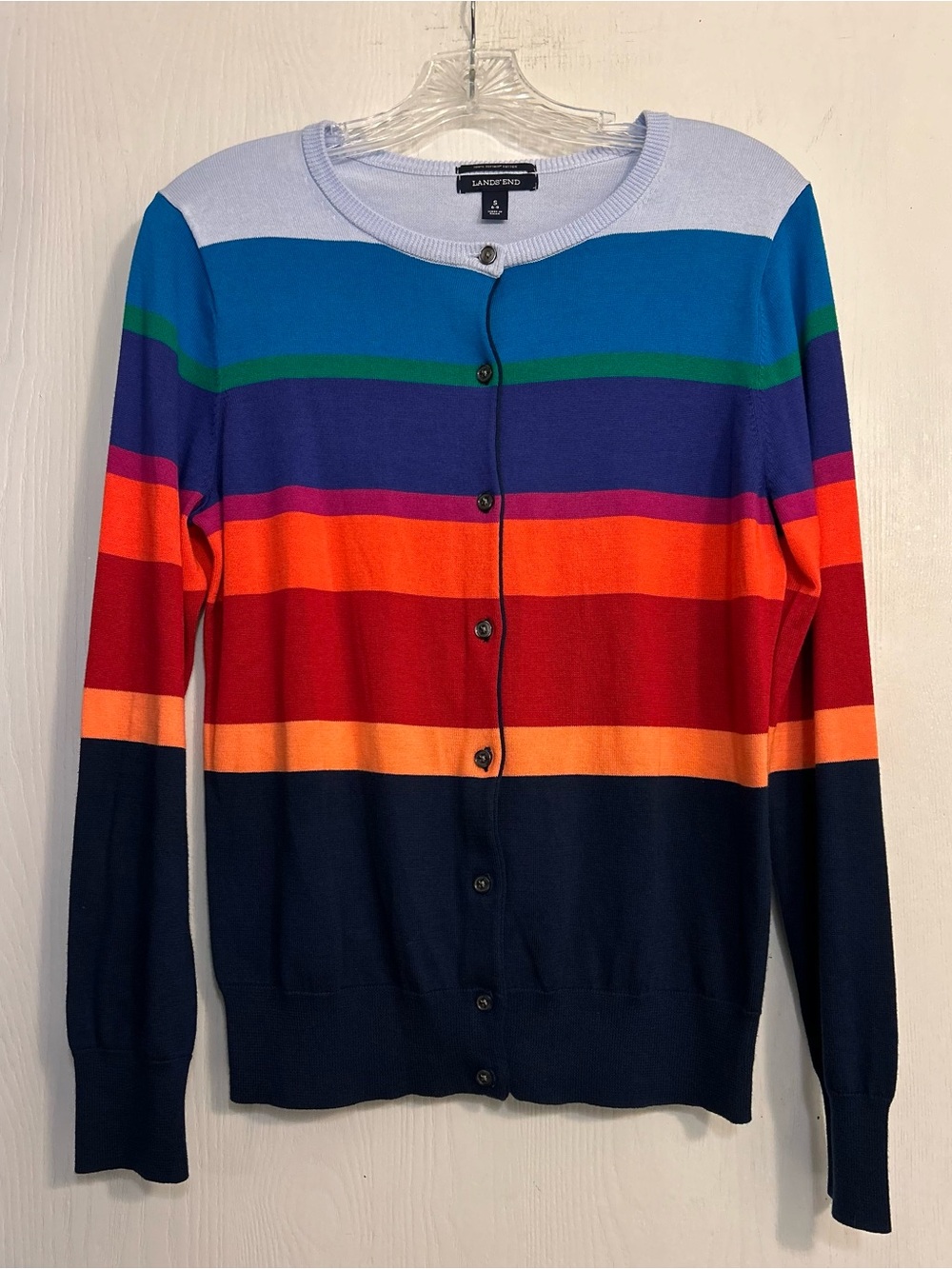 Lands' End NWOT Striped Colorblock Casual Supima Cotton Ladies Cardigan Sz Small